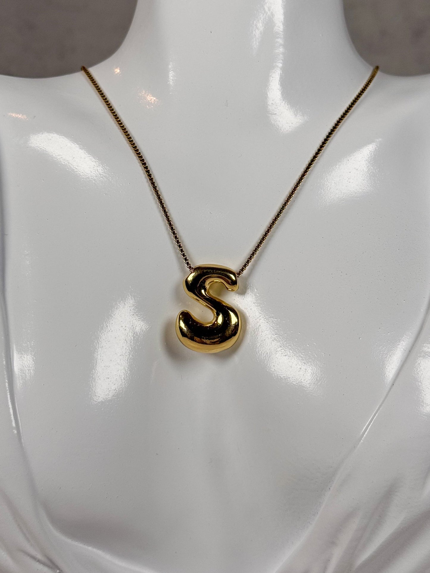 Balloon Bubble Letter Necklace - Gold A-Z Initial Pendant