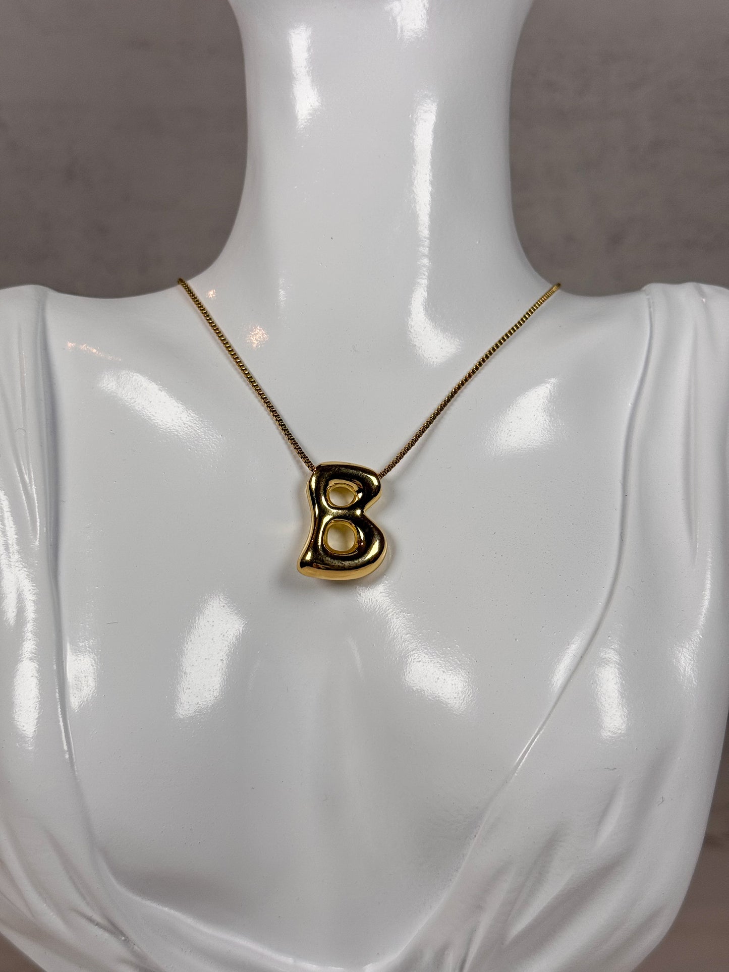 Balloon Bubble Letter Necklace - Gold A-Z Initial Pendant